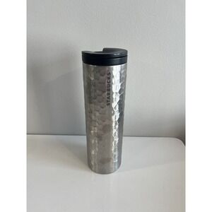 Starbucks 2012 Silver Troy Hammered Skinny Stainless Steel Coffee Tumbler 16 OZ